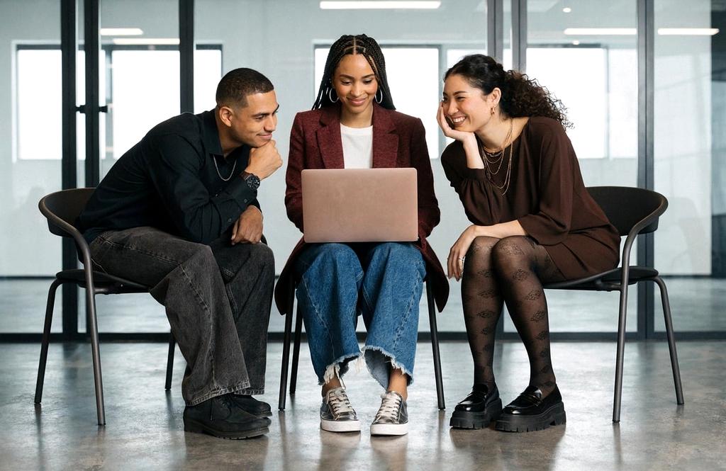 TechVision team collaborating in a modern office